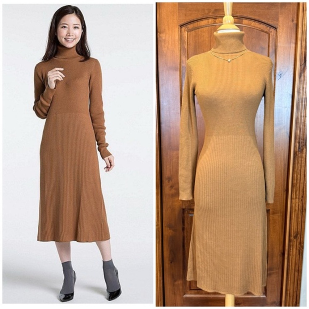 💋Uniqlo Brown Long Sleeve turtleneck sweater Dress size XS